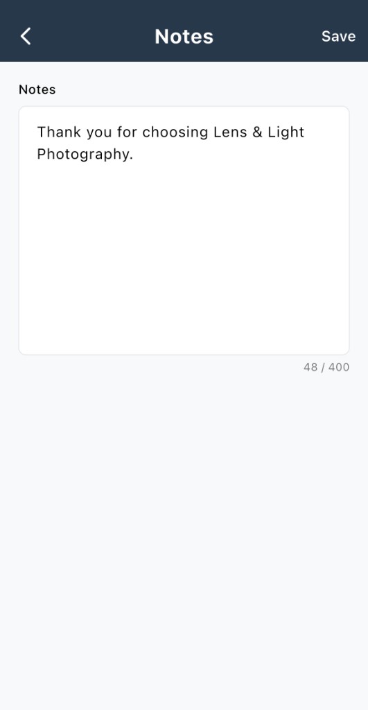 Notes default message for invoices