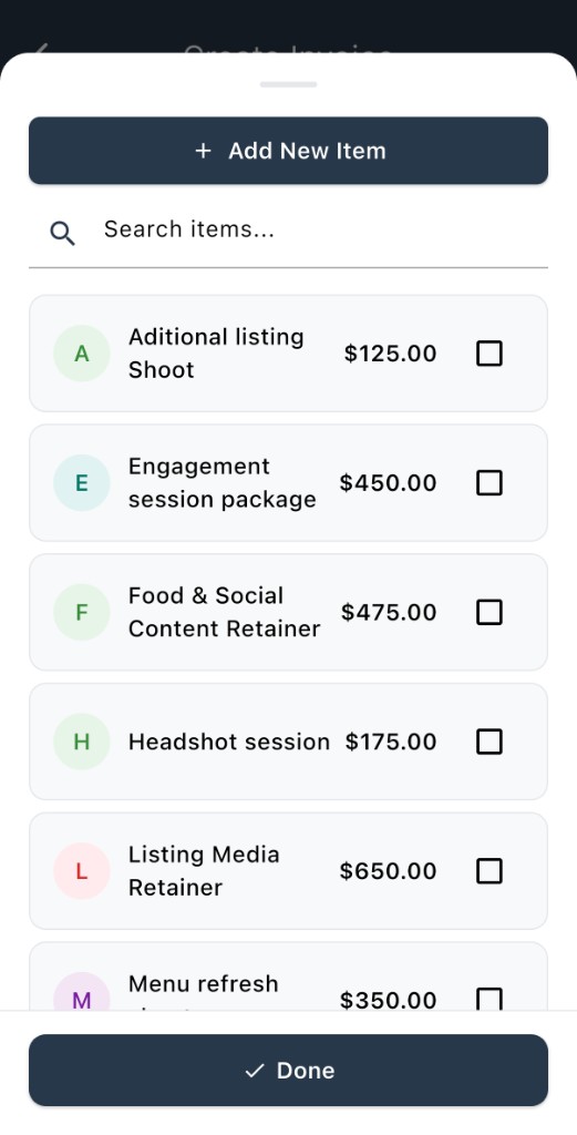 Item picker with catalog search