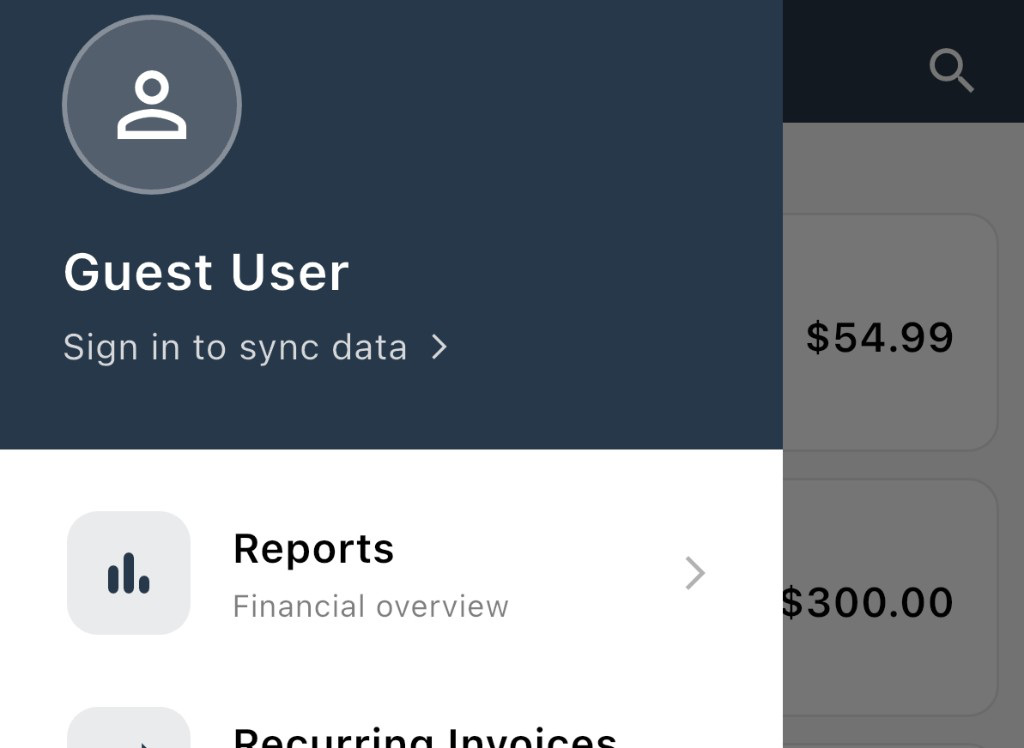 Side menu item for Reports — Financial overview