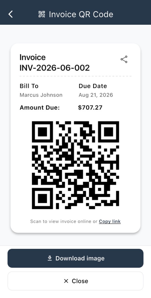 Invoice QR code with copy link